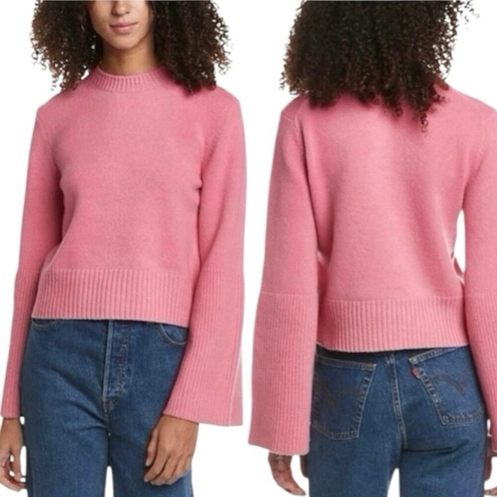 ALC Size M Clover Sweater Crewneck Pink Cropped Merino Wool Bell Sleeves